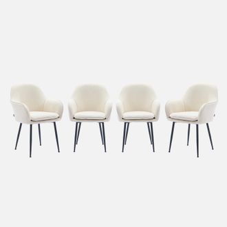 Sweeek Sweeek - Sill&oacute;n De Terciopelo De Canal&eacute; Y Patas De Metal Negro, Set De 4, Shella, Blanco Roto, 57x59x84.5 Cm