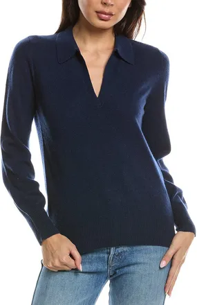 Fort&eacute; Cashmere Split Neck Cashmere Polo Sweater