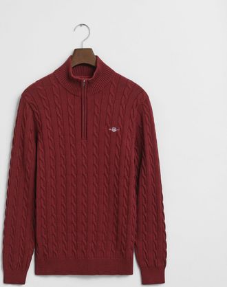 GANT Men Cotton Cable Knit Half-Zip Sweater (XXXL) PLUMPED RED