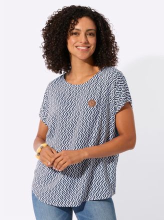 Casual Looks Druckbluse CASUAL LOOKS, Damen, Gr. 36, ecru, marine, bedruckt, 100% Viskose, gemustert, Rundhals, Blusen Druckbluse