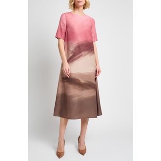 Misook Shantung Landscape Midi Dress in Honey Suckle/Charmeuse/Multi at Nordstrom, Size Xx-Large