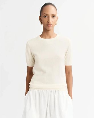Soft Goat Short Sleeve Crewneck - Dames - Ronde hals truien - Wit - L - Wol - Truien & Vesten
