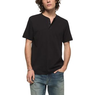 Lucky Brand Solid Short Sleeve Cotton Henley in Jet Black at Nordstrom, Size Xx-Large