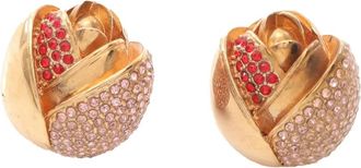 Dior 2010-2025 Gold Plated Rhinestone Rose Push Back Earrings costume earrings