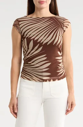 Sanctuary Meet You There Cap Sleeve Mesh Top in Hickory Palm Brown at Nordstrom Rack, Size Medium
