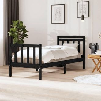 vidaXL Estructura Cama Madera Maciza Individual Negro 75x190 Cm Vidaxl