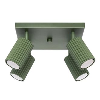 Wonderlamp Plaf&oacute;n de techo cuadrado con 4 focos orientables verde
