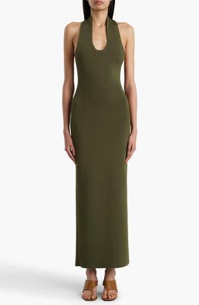 Khaite Mahi Halter Milano Knit Dress in Olive at Nordstrom, Size X-Large