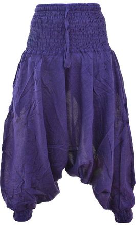 Gheri Womens Plain Multilayered Elastic Waist Light Harem Trousers Purple