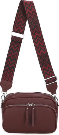 Generic Crossbody Bag with Adjustable Geometric Strap, Vegan Leather, Double Zipper Compartment (Wine)