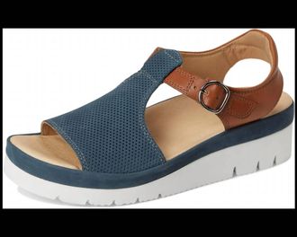 Samuel Hubbard Womens Portola T-Strap Shoes In Blue Nubuck / Tan Leather