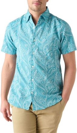 Robert Talbott Morgan Paisley Jacquard Seersucker Short Sleeve Shirt in Teal at Nordstrom, Size Xx-Large