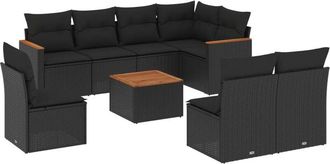 vidaXL Set De Sof&aacute;s De Jard&iacute;n 8 Piezas Y Cojines Rat&aacute;n Sint&eacute;tico Negro Vidaxl