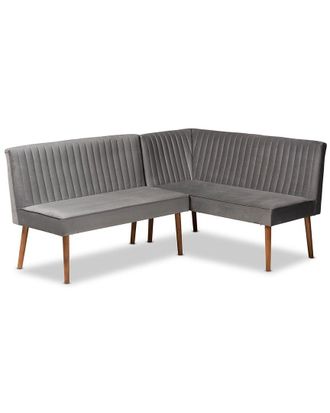 Baxton Studio Alvis Mid-Century Modern Velvet Upholstered 2Pc Dining Nook Banquette Set