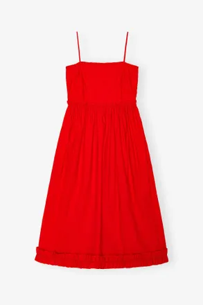 Ganni Red Cotton Poplin Strap Dress - Size 10/12 Organic