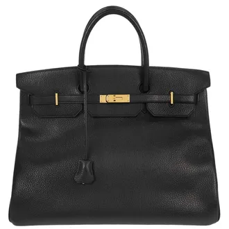 Herm&egrave;s Birkin Black Ardennes With Gold Hardware Black Leather Handbag (Pre-Owned)
