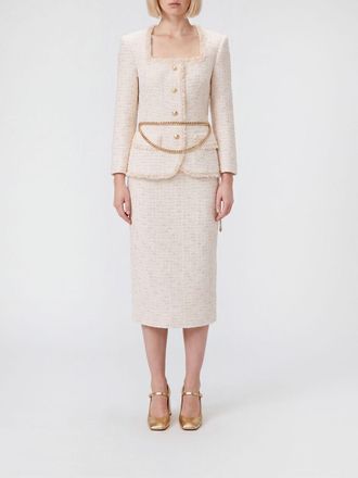 Self Portrait Tweed Sheath Midi Dress with Jewelled Buttons and Waist Belt