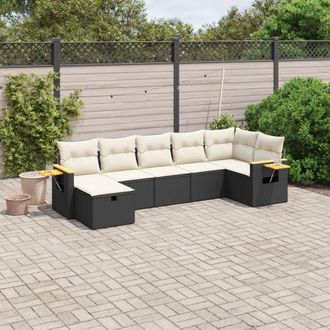 vidaXL Set De Comedor De Jard&iacute;n 7 Pzas Y Cojines Rat&aacute;n Sint&eacute;tico Negro Vidaxl