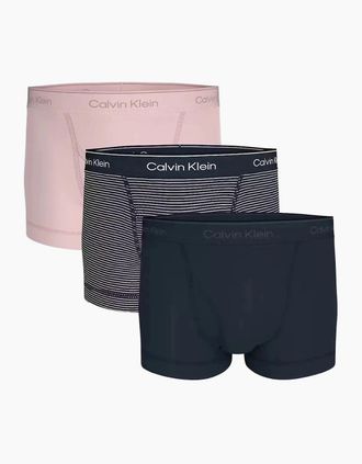Calvin Klein Mens 3-Pack Cotton Classics Stripe Boxer Trunks, Pink/Black - Size: 32/30/31