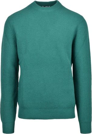 Ballantyne Geribbelde Wollen Trui - Heren - Ronde hals truien - Groen - 2XL - Wol - Truien & Vesten