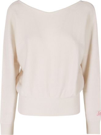 Essentiel Off-White Wide V-Neck Cropped Pullover Sweater