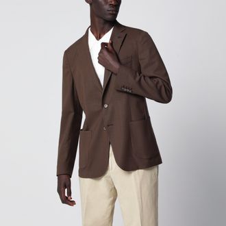 Santaniello Brown Slim-Fit Single-Breasted Linen Blazer
