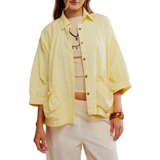Free People Just Like Me Relaxed Fit Cotton Seersucker Button-Up Shirt in Banana Cream at Nordstrom, Size X-Small