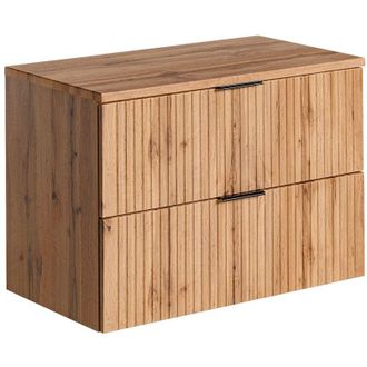 Vente-Unique Vente-unique - Mobile sotto lavabo sospeso scanalato con piano di appoggio L80 cm Naturale chiaro - zevara