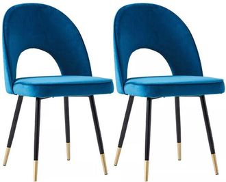 Ainpecca Ainpecca - Set Of 2 Dining Chairs Velvet Seat Metal Legs Kitchen Lounge Living Room Chair Home,2pcs Blue