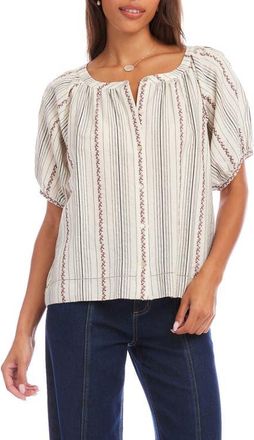 Karen Kane Stripe & Embroidery Peasant Top in Natural at Nordstrom, Size X-Small