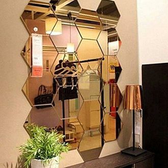 OEM Abcrital - Juego De 12 Espejos Hexagonales Autoadhesivos De Pvc - Decoraci&oacute;n De Pared Para Sala De Estar, Dormitorio Y Ba&ntilde;o - Dimensiones: 10 Cm - Sup
