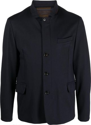 Moorer camp-collar single-breasted coat - men - Spandex/Elastane/Viscose/Polyamide/Acetate/Polyester - 60 - Blue