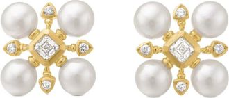 David Yurman Orecchini a bottone Renaissance in oro giallo 18kt con perle e diamanti (16,5mm)
