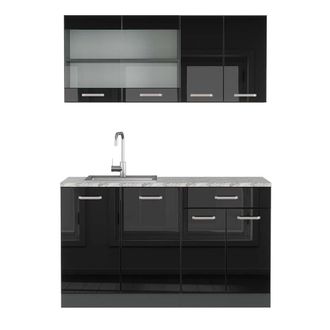 Vicco Cocina Vers&aacute;til R-line, Negro/antracita De Alto Brillo, 140 Cm, Et M&aacute;rmol