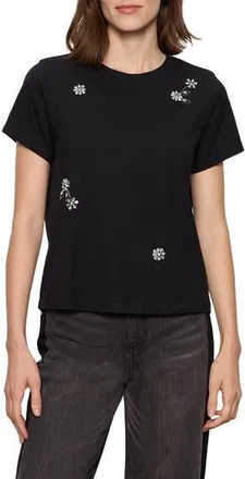 Sanctuary Floral Crystal Embellished Organic Cotton T-Shirt in Black at Nordstrom Rack, Size X-Small