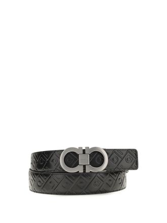 Ferragamo Mens Leather Belt Gancini Reversible Black Calf