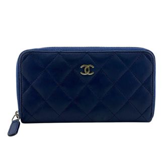 Chanel Blue Leather Long Wallet (Bi-Fold) (Pre-Owned)