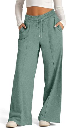 Generic Ladies Sweatpants Pants High Waisted Sweatpants with Pockets and Drawstring Wide Leg Cargo Trousers Baggy Jogging Joggers Solid Colour Workout Tracksu