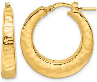 Diamond2Deal 14K Yellow Gold Polished Hammered Round Hoop Earrings
