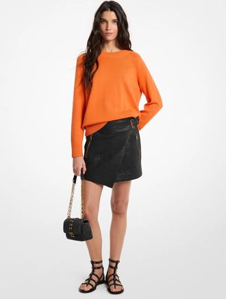 Michael Kors Textured Leather Wrap Skirt