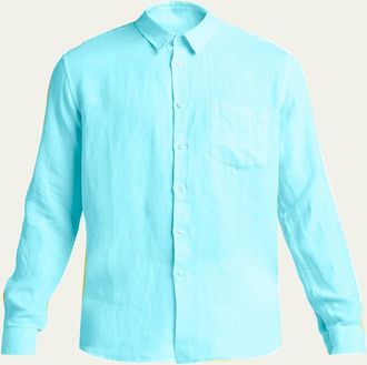Vilebrequin Mens Caroubis Solid Linen Sport Shirt
