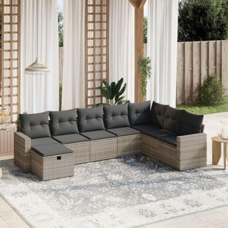 vidaXL Vidaxl - Set De Sof&aacute;s De Jard&iacute;n 8 Pzas Y Cojines Rat&aacute;n Sint&eacute;tico Gris