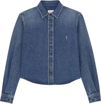 Saint Laurent Day Shirt Cassandre - Dames - Blouses & Shirts - Blauw - Maat: L Katoen