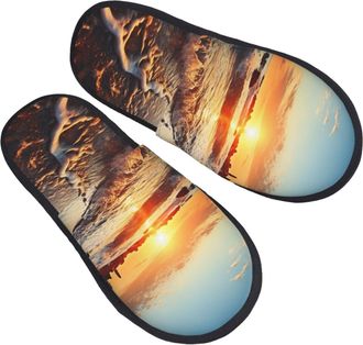 Generic Sliders Sunset View On The Beach Shore Anti-Skid Slippers Comfy Cotton Slippers For Home Big Kid Winter M