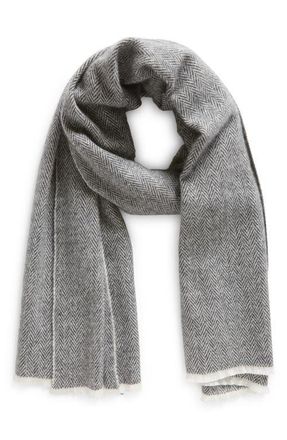 Vince Herringbone Cashmere Fringe Scarf in 967Hwb at Nordstrom
