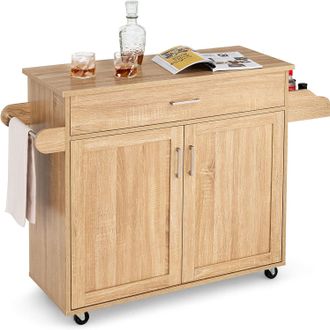 Costway Carrito De Cocina Carro De Servicio Comedor Con Ruedas,toallero,caj&oacute;n, Puerta Y Estantes Gabinete Mueble De Cocina (natural) - Costway
