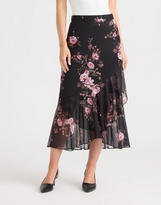 Ellen Tracy Womens Ruffle Hem Mesh Skirt