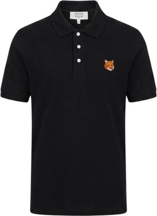 Maison Kitsun&eacute; Polo Shirts, male, Black, Size: S Fox Head Regular Polo