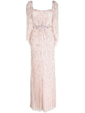 Jenny Packham Brightstar floral-appliqu&eacute; fitted dress - women - Polyester - 12 - Pink