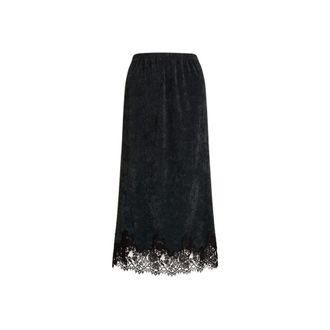 Alberta Ferretti Velvet Midi Skirt with Lace Trim - female - Alberta Ferretti - Midi Skirts - Gray - 2XL - Skirts